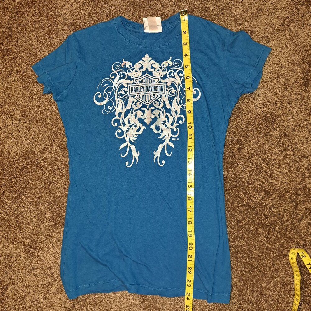 Harley Davidson Short Sleeve Metallic Iridescent Scroll Print Tee - Picture 3 of 8